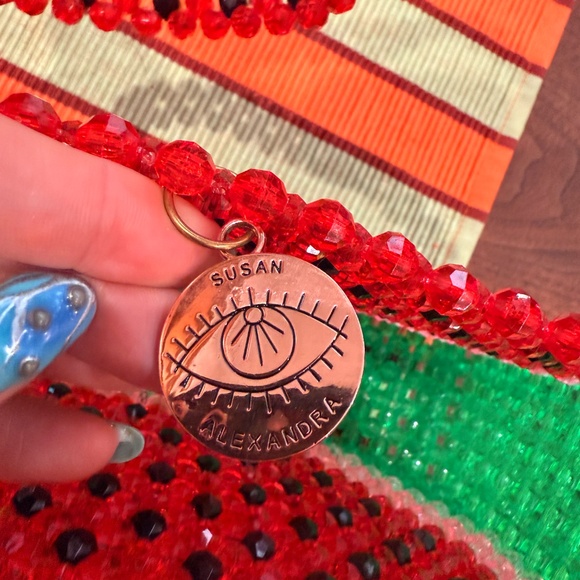 Susan Alexandra Classic Beaded Watermelon Purse with Double Strap Handles - Picture 5 of 5